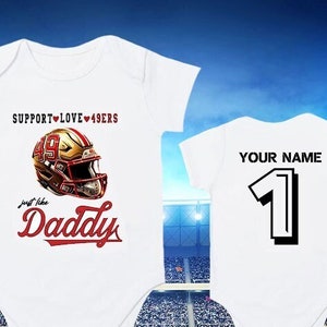 Personalized baby clothing, Cute and soft football inspired sleepsuit, personalized 49er football vest for babies or newborn, newborn gift.