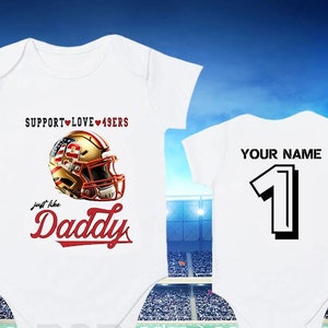 Personalized baby clothing, Cute and soft football inspired sleepsuit, personalized 49er football vest for babies or newborn, newborn gift.