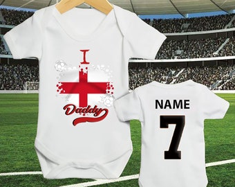 Personalized England Football Baby Sleepsuit: Custom Name Vest, Newborn Gift