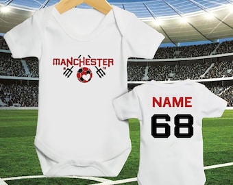 Personalized Baby Sleepsuit: Man U Football Inspired Vest, Newborn Gift