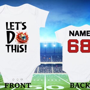 Personalized baby clothing, Cute and soft football inspired sleepsuit, personalized 49er football vest for babies or newborn, newborn gift.