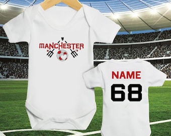 Personalized Baby Football Sleepsuit: Manchester Inspired Newborn Gift