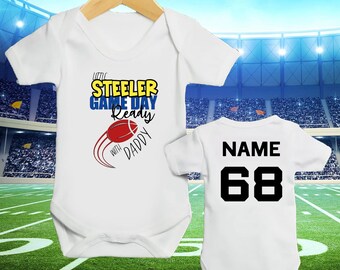 Personalized Baby Football Vest: Steelers Inspired Cotton Sleepsuit