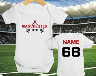 Personalized Manchester United Baby Sleepsuit: Football Vest, Newborn Gift