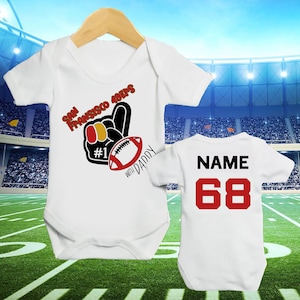 Personalized baby clothing, Cute and soft football inspired sleepsuit, personalized 49er football vest for babies or newborn, newborn gift.