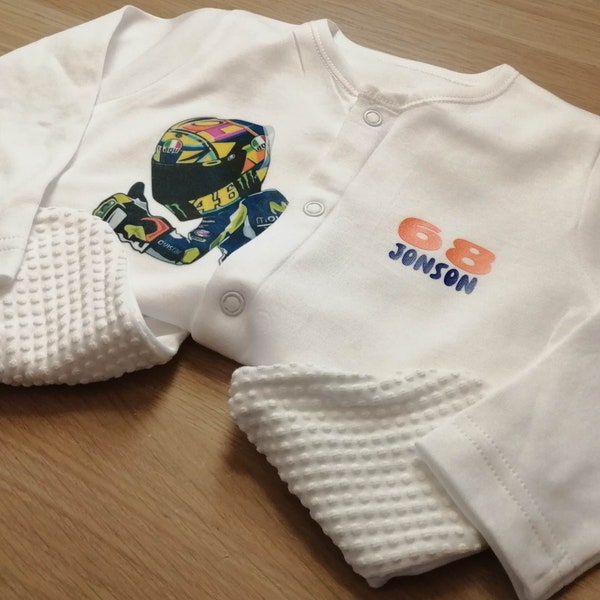 Personalized baby clothing, Cute and soft motorcross inspired sleepsuit, personalized motorbike vest for babies or newborn, newborn gift.