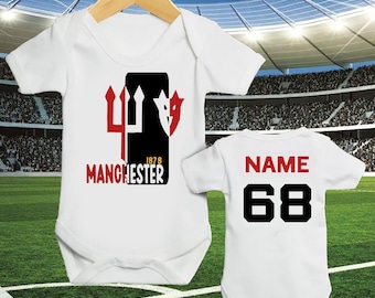 Personalized Man U Inspired Baby Sleepsuit: Football Vest, Newborn Gift