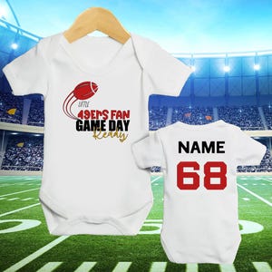 Personalized baby clothing, Cute and soft football inspired sleepsuit, personalized 49er football vest for babies or newborn, newborn gift.