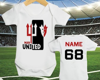Personalized Man U Baby Sleepsuit: Football Vest, Newborn Gift