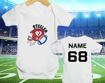 Personalized Steelers Baby Vest: Football Bodysuit, Custom Name & Number