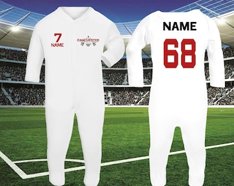 Personalized Baby Sleepsuit: Man U Football Inspired, Custom Name & Number