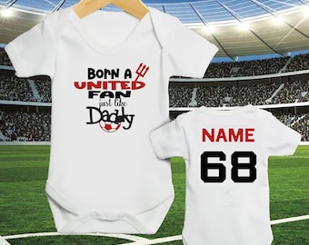 Personalized baby clothing, Cute man u football inspired sleepsuit, personalized football vest for babies or newborn, newborn gift.