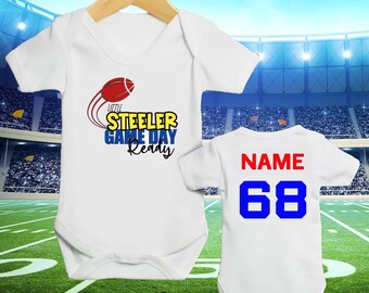 Personalized Baby Football Vest: Steelers Inspired Cotton Sleepsuit