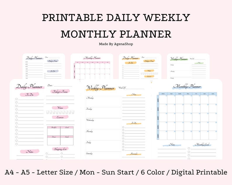 Printable Daily Weekly Monthly Planner Daily to Do List Minimalist ...