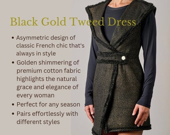 Classic Tweed tunic dress / Luxurious Golden black fabric / Office attire / Business casual fashion / Parisian French chic