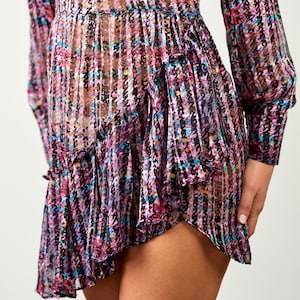 Handmade Italian Crepe Silk Dress: Asymmetric Ruffle Mini