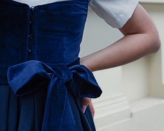 Premium velours dirndljurk Margarete koningsblauwe katoenen Oostenrijkse outfit voor oktoberfest