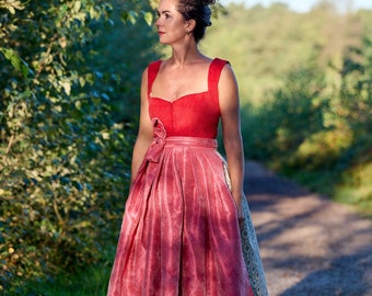 Dirndl Anke / Authentic German tracht / Oktoberfest / Red dirndl / Velvet velour dirndl / INNA Dirndl