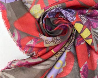 Italian Silk Cotton blend Batiste Fabric Lightweight Floral Brown Red Italian Luxury