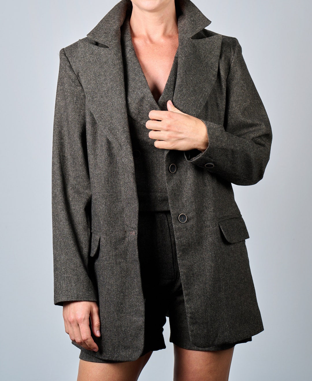 3 Piece Wool Women's Suit / INNA Tweed Business Casual Set Suits