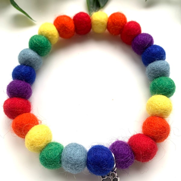 Rainbow Dog Collar, Pet Collar, Dog Collar, Pom Pom Dog Collar, Pet Outfit, Pet Collar Necklace, Small Dog Collar, Dog Necklace