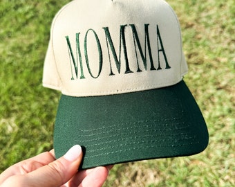 Momma Embroidered Trucker Hat, Green and Khaki SnapBack Hat