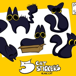 Fun and Cute Hand-drawn Black Cat Stickers | Downloadable PNG/SVG
