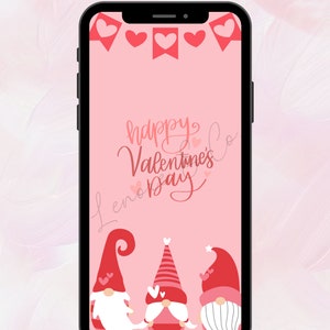 Happy Valentines Day Gnome Phone Wallpaper iPhone Home Screen Background| Instant Download