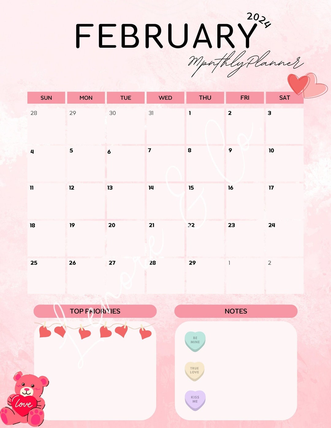 February 2024 Monthly Planner Instant Download - Etsy
