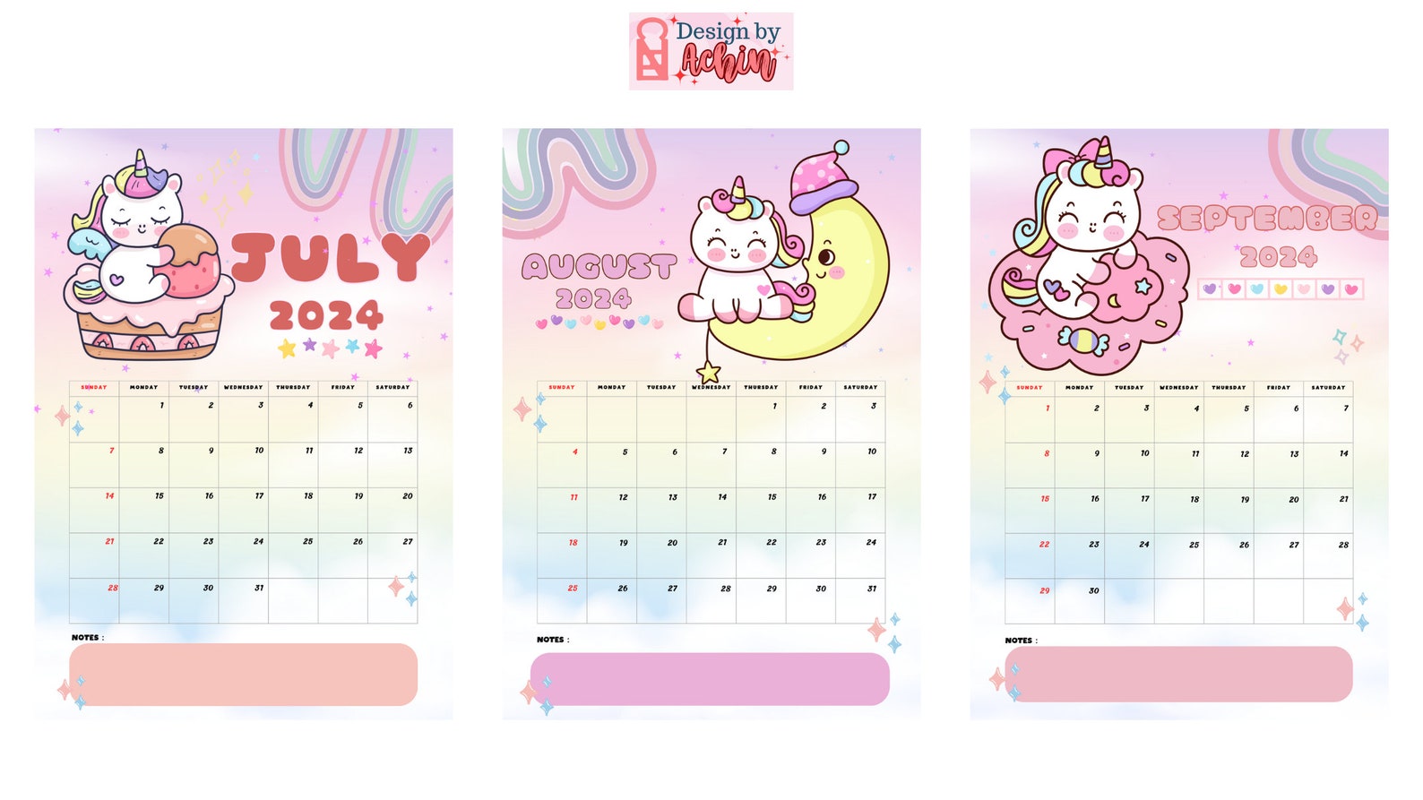2024 Unicorn Calendar Cute 2024 Calendar 2024 Kids Calendar 2024