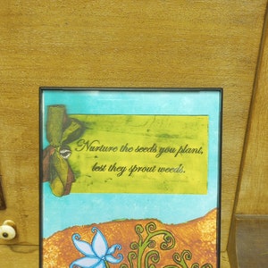 Weeds: Original Poetry Framed Art Poem Print Mixed Media Wall Decor Distress Inked  Home Decor Collage Hand drawn Image