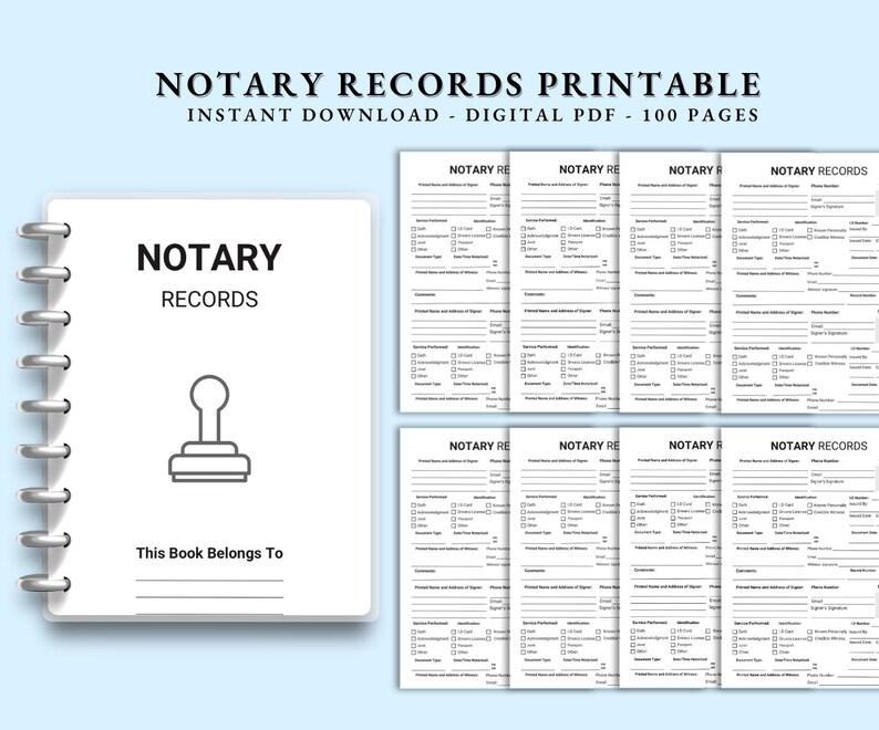 PRINTABLE NOTARY JOURNAL Notary Log Notary Book Printable Pdf