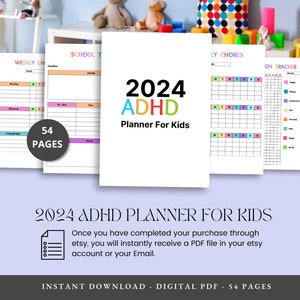 2024 AHD キッズプランナー、ウィークリープランナー、行動チャート、子供向けの8つのユニークな完全に編集可能で印刷可能なチャートとルーチンカードのダウンロード