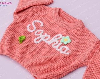 Suéter de bebé bordado, regalos personalizados de baby shower para nuevas mamás, suéter de bebé recién nacido de punto hecho a mano, lindo suéter de niña con nombre