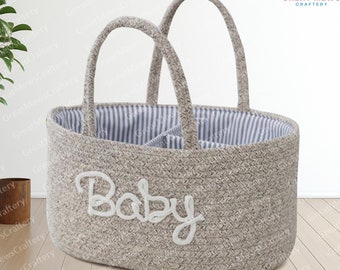 Cesta de bebé bordada personalizada, cesta personalizada con nombre de bebé lindo, cesta de guardería de almacenamiento única, contenedor de juguete con monograma para regalo de cumpleaños del bebé