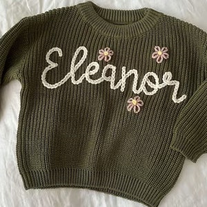 Hand Embroidered New Baby Sweatshirt, Personalized Baby Name Sweater, Comfort Colors Knitted Sweater, Customized Baby Girl Birthday Gifts