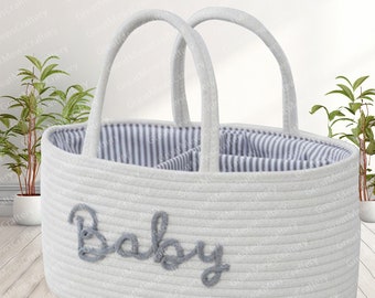 Custom Baby Name Embroidered Basket, Personalized Baby Shower Gift Basket, Kids Toy Nursery Storage Cotton Basket, Custom Toddler Girl Gifts