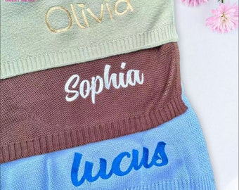 Personalized Knitted New Born Baby Blanket, Embroidered Baby Name Blanket, Comfort Colors Cotton Scroller Blanket, Custom Baby Birthday Gift