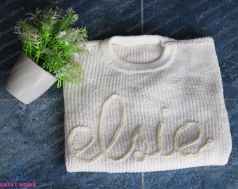 Custom Baby Name Embroidered Sweater, Comfort Colors Knitted Baby Sweatshirt, Newborn Baby Sweater with Name, Personalize Baby Birthday Gift