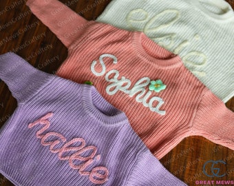 Suéter bordado con nombre del bebé, suéter de bebé recién nacido de punto personalizado, sudadera linda para niña con nombre, regalos de cumpleaños personalizados para bebés