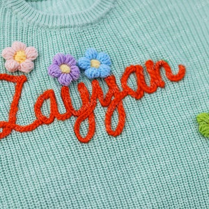 Personalized Baby Name Sweater, Hand Embroidered Knitted Sweater, Custom Colors Cute Baby Girl Sweatshirt, Customized Gift for Newborn Baby image 6