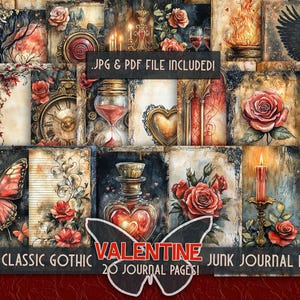 Amor gótico romance imprimível papéis escuros de dia dos namorados diário gótico rosa lixo diário neutro página de escrita diário gótico antigo scrapbooking digital