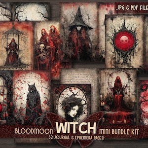 Witch bundle printable kit Gothic junkjournal bundle Dark witch ephemera Digital red paper Grimoire BOS pages Magical witch junk journal kit zdjęcie 6