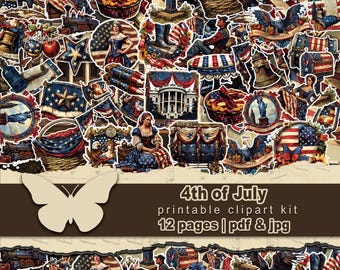 Forth of July clipart printable USA 250 anniversary fussy cut Patriotic memory book ephemera Vintage family heritage Digital layering pieces