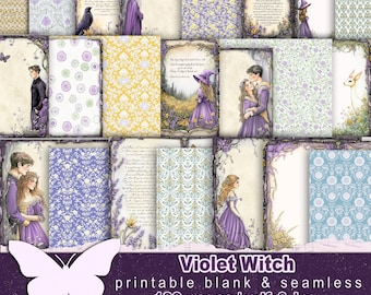 Dark purple witch decorative pages Magical memory writing sheets Backgrounds for journal makers Grimoire paper pack Botanical woodland witch