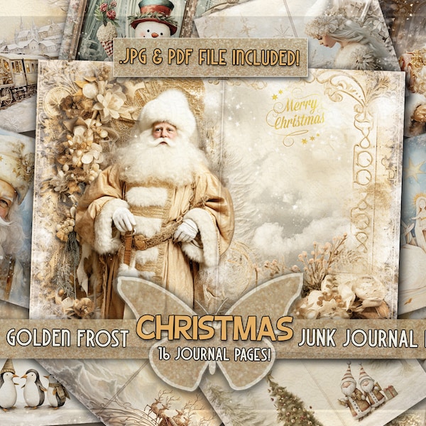 Golden christmas printful gift papers Digital christmas junkjournal Mixedmedia Whimsical winter gold papers Christmas trees printable Rabbit