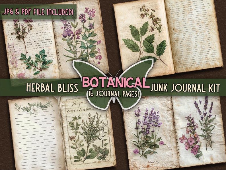 Vintage Botanical Junk Journal Printable Herbal Papers Book Digital ...