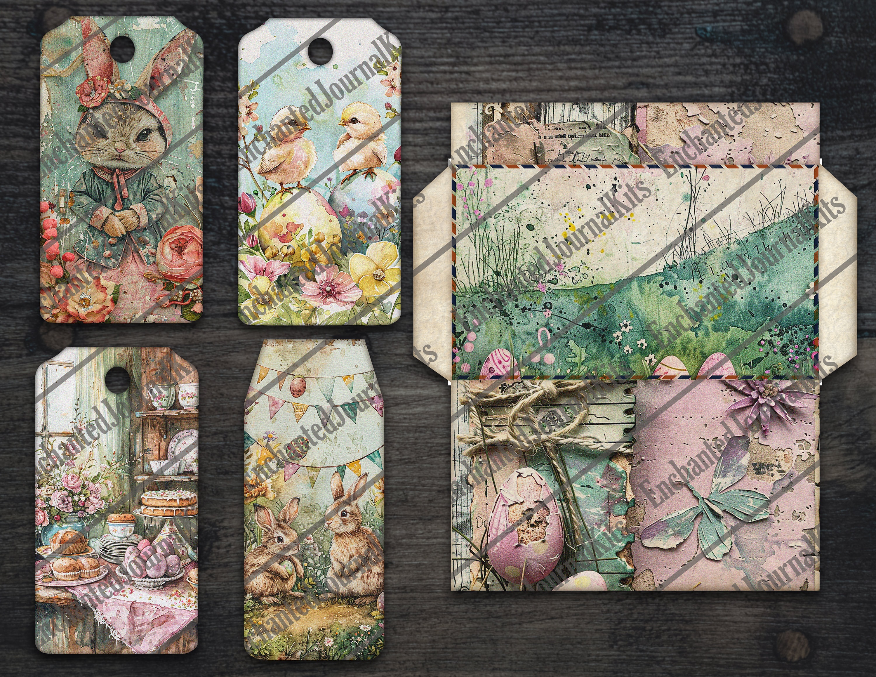Easter Papers Ephemera Printable Bunny Tags Pockets Envelop Digital ...
