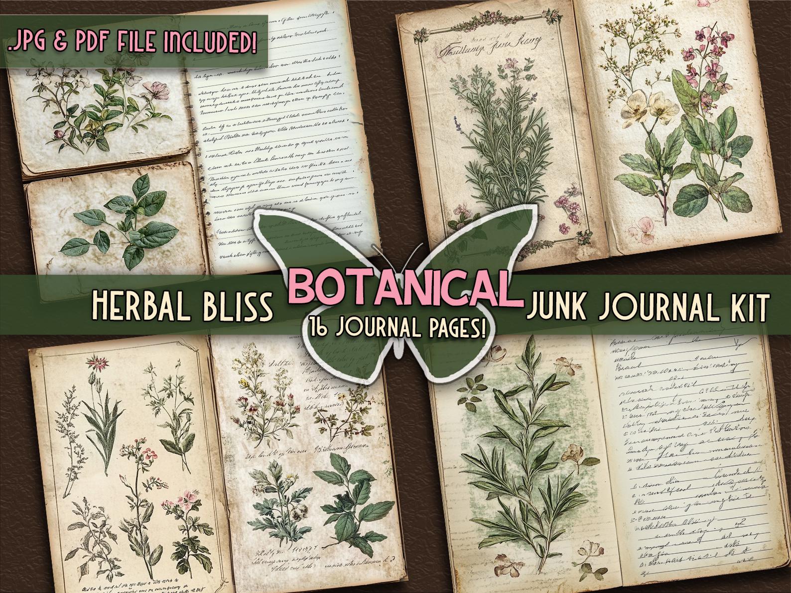 Vintage Botanical Junk Journal Printable Herbal Papers Book Digital ...