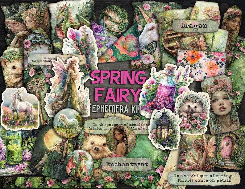 Magische fee afdrukbare bundel Fantasy bos junkjournal Seizoensgebonden fairy ephemera papers Lente Zomer Herfst Winter Bundel junkjournal kit afbeelding 3